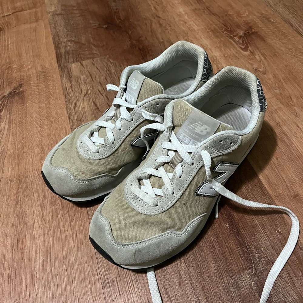New Balance Tan and White Cheetah Sneakers